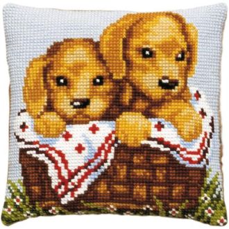 Retriever puppies kussen borduurpakket van PAKO 076.003103