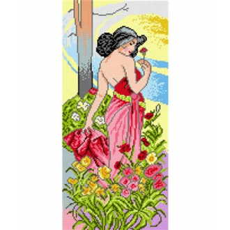 Vrouw met anjer kruissteek bedrukt borduur gobelin 23,5 x 51cm van ORCHIDEA 089.1705J
