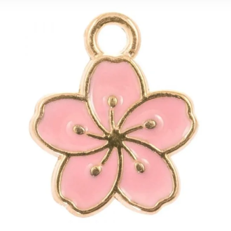 Enamel bloem bedel roze 14 x 12 x 1,5 mm van DB M003