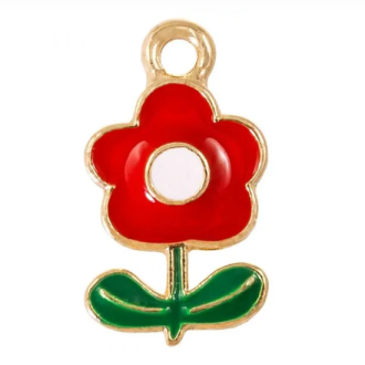 Enamel bloem bedel rood 19 x 11 x 2.5 mm van DB M016