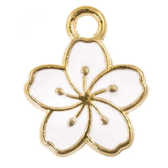 Enamel bloem bedel wit 14 x 12 x 1,5 mm van DB M023