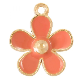 Enamel bloem bedel zalmroze 21 x 18 x 3 mm van DB M030