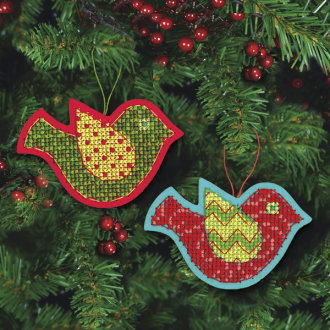 Kruissteek borduurkit vogels kerstboom ornamenten 6,5x8,5cm van DIMENSIONS PN-0174241
