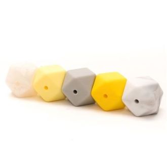 Siliconen hexagon kralen 17mm geel wit 5stuks van DURABLE 020.1026