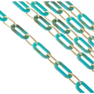 Acryl Schakelketting Turquoise-Gold (1 Meter) van DB M076