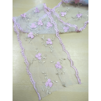 Roze kanten band met rozen (groot) 14cm breed 