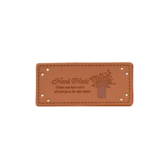 Leren Handmade label met bloemenpot 55x25mm