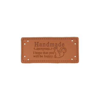 Leren Handmade label met eekhoorn 55x25mm