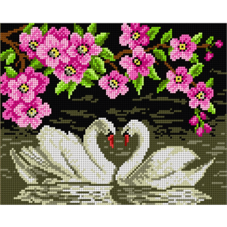 Twee zwanen kruissteek bedrukt borduur gobelin 24 x 30cm van ORCHIDEA 089.1703H