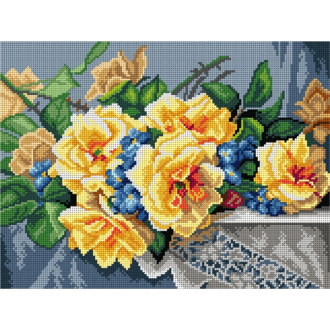Gele rozen kruissteek bedrukt borduur gobelin 30x40cm van ORCHIDEA 089.2997J