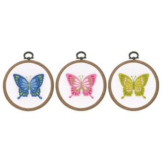 Vlinders miniatuurset van 3 borduurringen borduurpakket van VERVACO pn-0178195