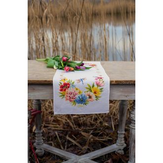Kleurige bloemen tafelloper borduurpakket van VERVACO pn-0183727