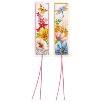 Kleurige bloemen set van 2 bladwijzers borduurpakket van VERVACO pn-0184423