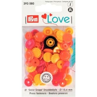 Colorsnaps drukknopen 13,6mm BLOEMEN roze oranje geel van PRYM 022.393080