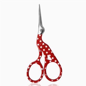 Borduurschaartje ooievaar rode polka dot 10cm