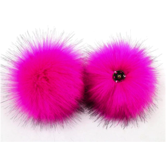 Felroze bonten pompon ca. 15cm met drukknoop