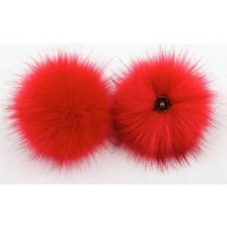 Rode bonten pompon ca. 15cm met drukknoop