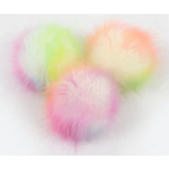 Multikleur bonten pompon ca. 15cm met drukknoop