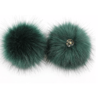 Donkergroene bonten pompon ca. 15cm met drukknoop