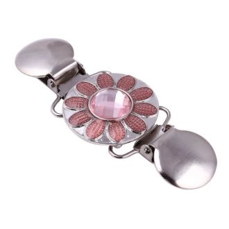 Vestklem roze bloem strass oud zilver 90x36mm