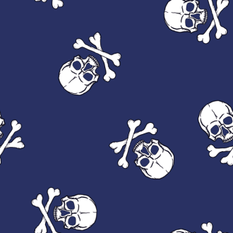 Popeline bedrukt met doodshoofden navy NOOTEBOOM 15575/008