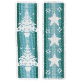 Turquoise kerst kruissteek borduurpakket bladwijzers 6x20cm van VERVACO PN-0158102