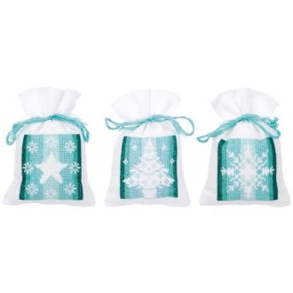 Turquoise kerst kruissteek borduurpakket set van 3 zakjes van VERVACO PN-0158101