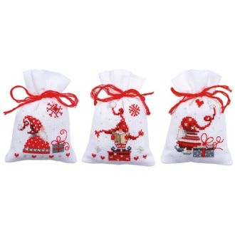 Kerstmannen kruissteek borduurpakket set van 3 zakjes van VERVACO PN-0165994