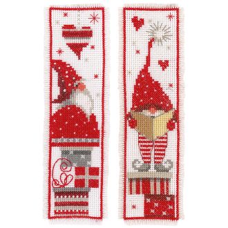 Kerstkabouters borduurpakket bladwijzers set van 2 6x20cm van VERVACO PN-0165984