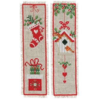 Kerstmotiefjes borduurpakket set van 2 bladwijzers 6x20cm van VERVACO PN-0178766
