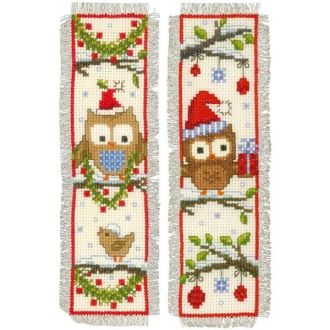 Kerstuilen borduurpakket set van 2 bladwijzers 6x20cm van VERVACO PN-0149284