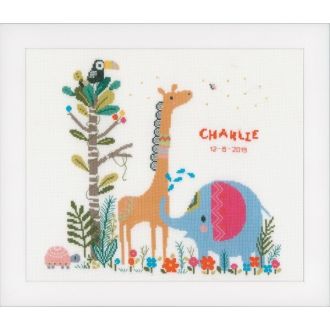 Borduurpakket geboortetegel Jungledieren 33x30cm van VERVACO PN-0168657