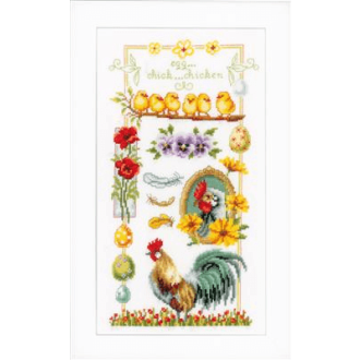 Kruissteek borduurpakket kippen op stok Pasen 20x36cm van VERVACO PN-0150962