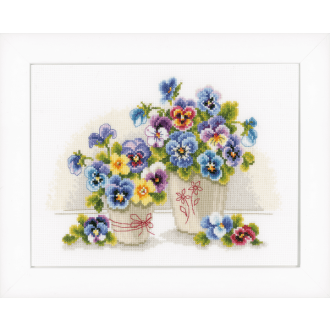 Kruissteek borduurpakket Vaasjes met viooltjes 27x20cm van VERVACO PN-0146578