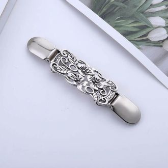 Vestklem flowers oud zilver 11.5x3cm