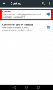 Android chrome cookie instellingen