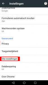 Android chrome site instellingen
