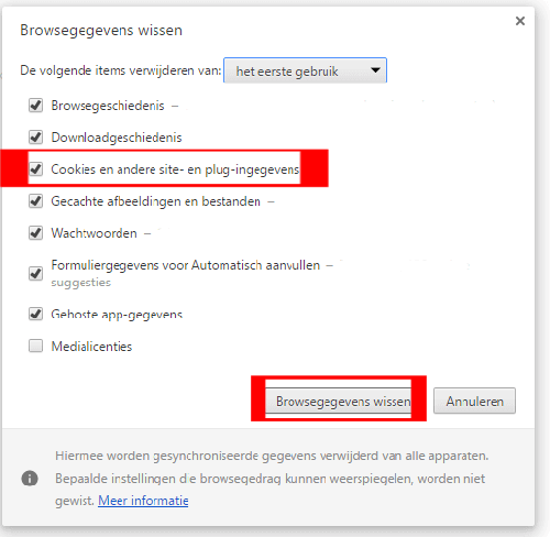 Chrome browsegegevens wissen knop