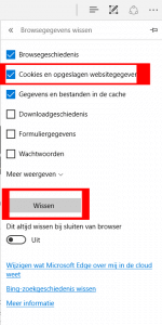 Edge cookies websitegegevens wissen