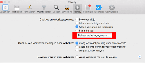 Safari cookies overzicht