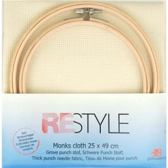 Monks punch stof van 25x49cm katoen plus twee borduurringen 15/18cm van Restyle 078.405ZB