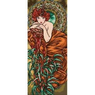 Alphonse Mucha Emerald kruissteek bedrukt borduur gobelin 30x70cm van ORCHIDEA 089.2429Q