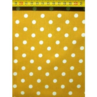 Oker gele stof met witte stippen 100% katoen 150cm breed van BERTRUMS 1996