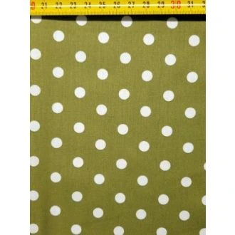 Olijfkleurige katoenen stof met witte stippen M BERTRUMS