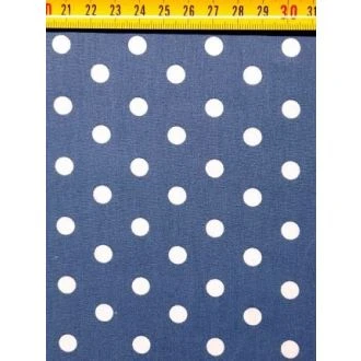 Blauw katoenen stof  met witte stippen M BERTRUMS