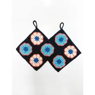 Gehaakte pannenlappen bloemen mozaïek set van 2 100% katoen N'Studio