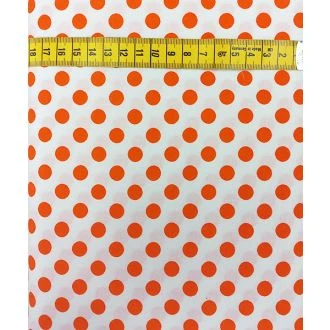 Witte stof met oranje stippen 100% katoen 140cm breed van BERTRUMS 1271