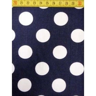 Donkerblauwe katoenen stof met grote witte stippen BERTRUMS
