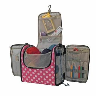 Grote tas voor garen- en breiaccessoires polkadot roze/wit van KLEIBER 91854