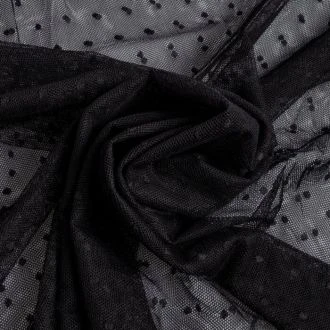 Stretch tule met stippen zwart 150cm breed van KNIPIDEE 0697